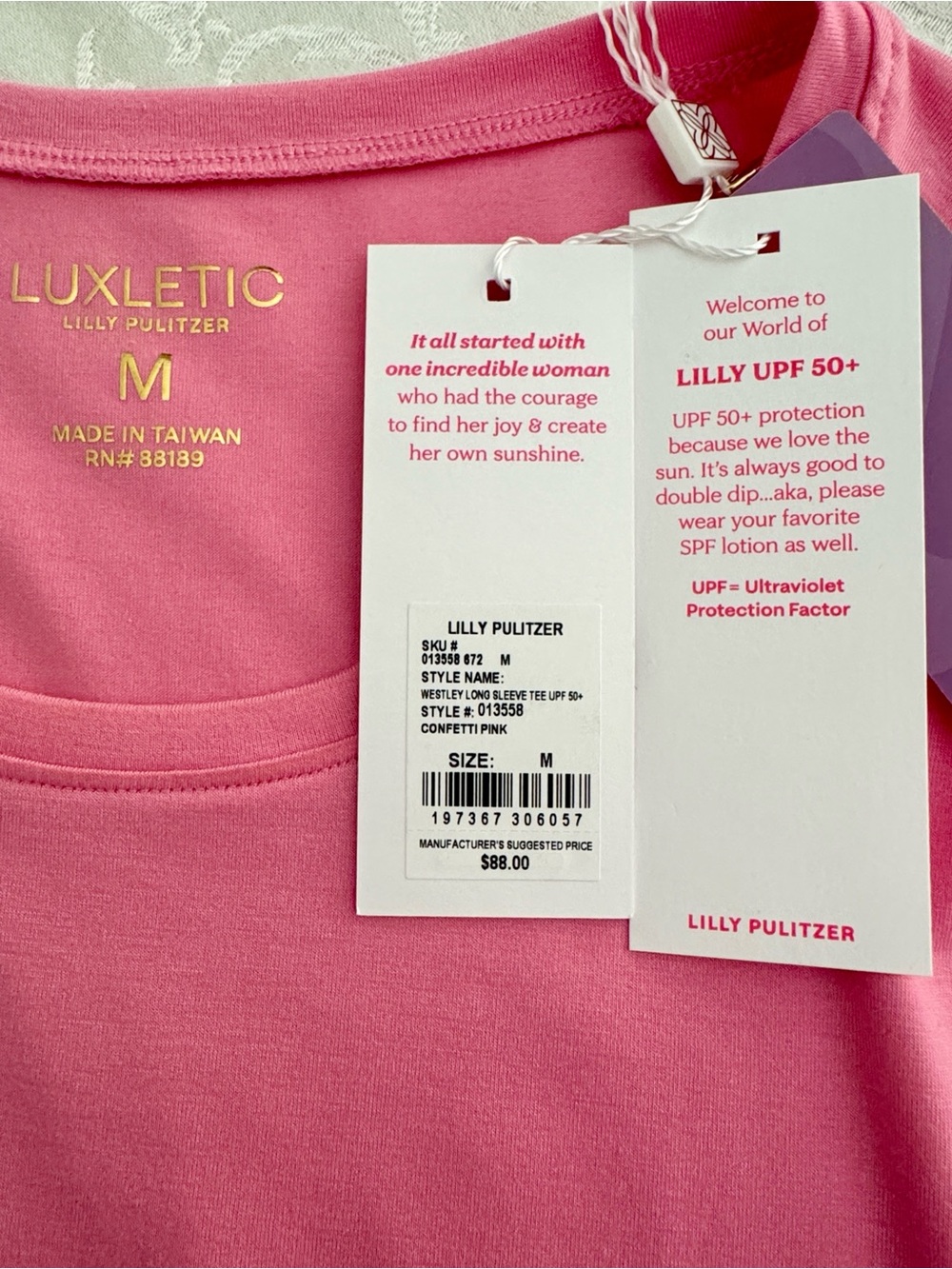 Lilly Pulitzer Luxletic Westley Long Sleeve Tee UPF 50+, Confetti Pink, M - Picture 3 of 9